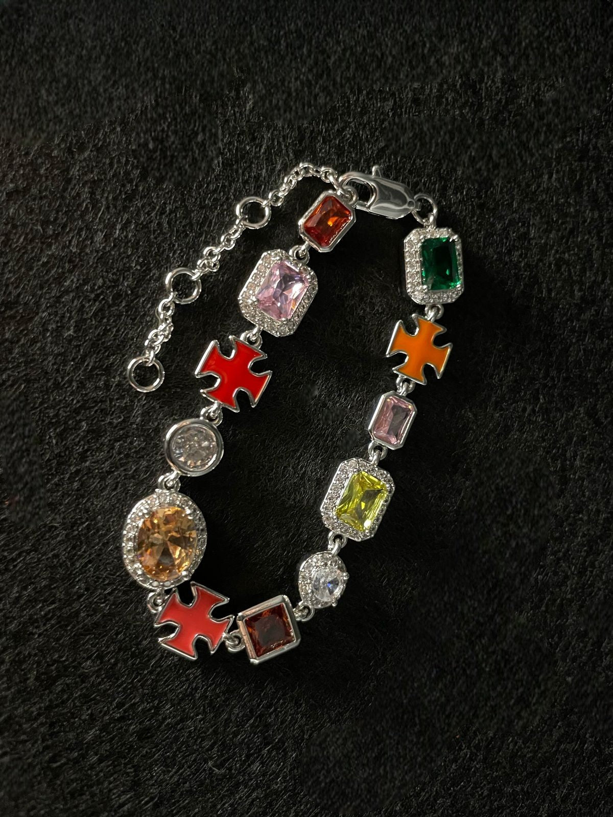 Gemstone Cross Bracelet (Silver)