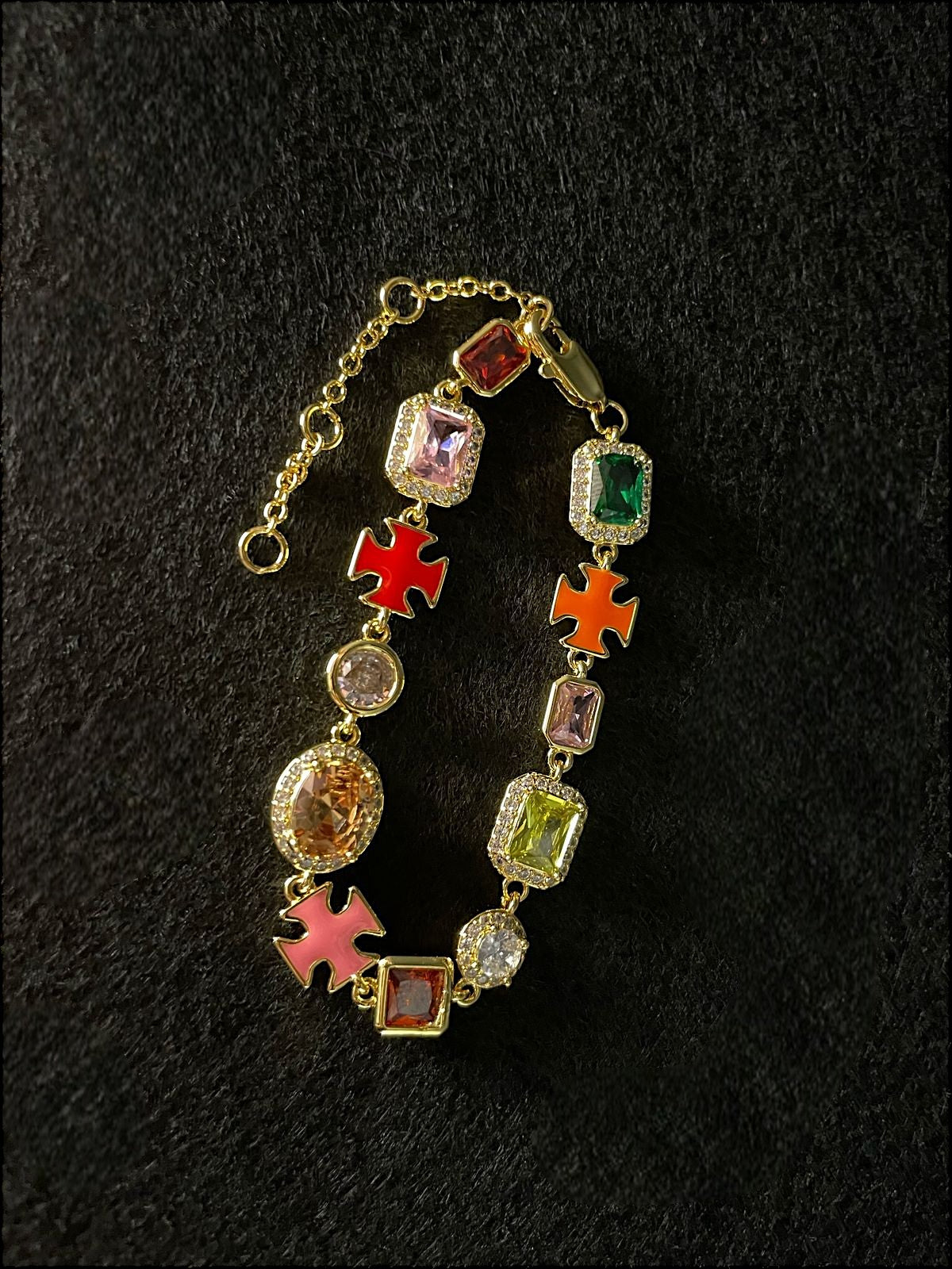 Gemstone Cross Bracelet (Gold)