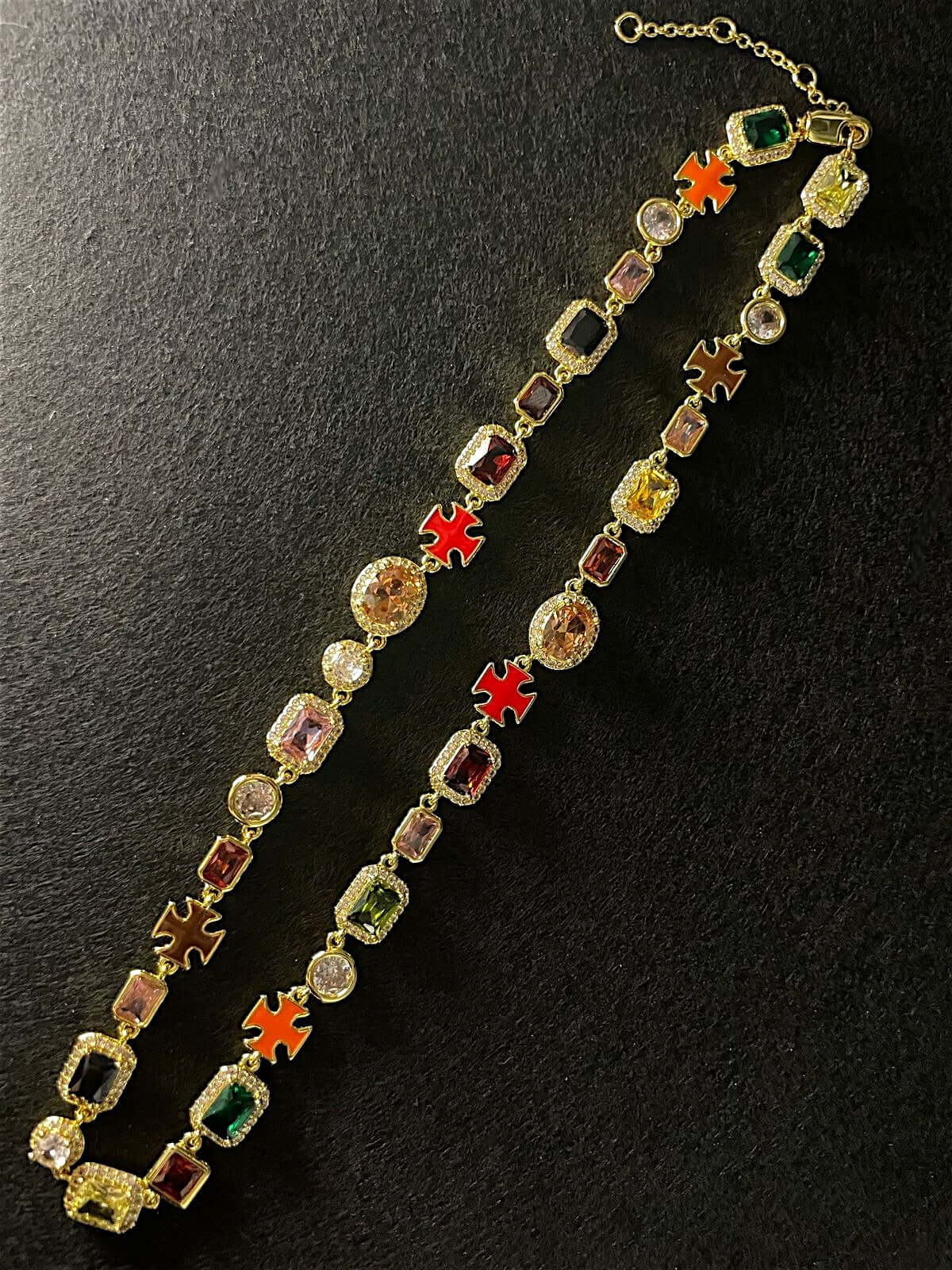 Gemstone Cross Necklace (Gold)