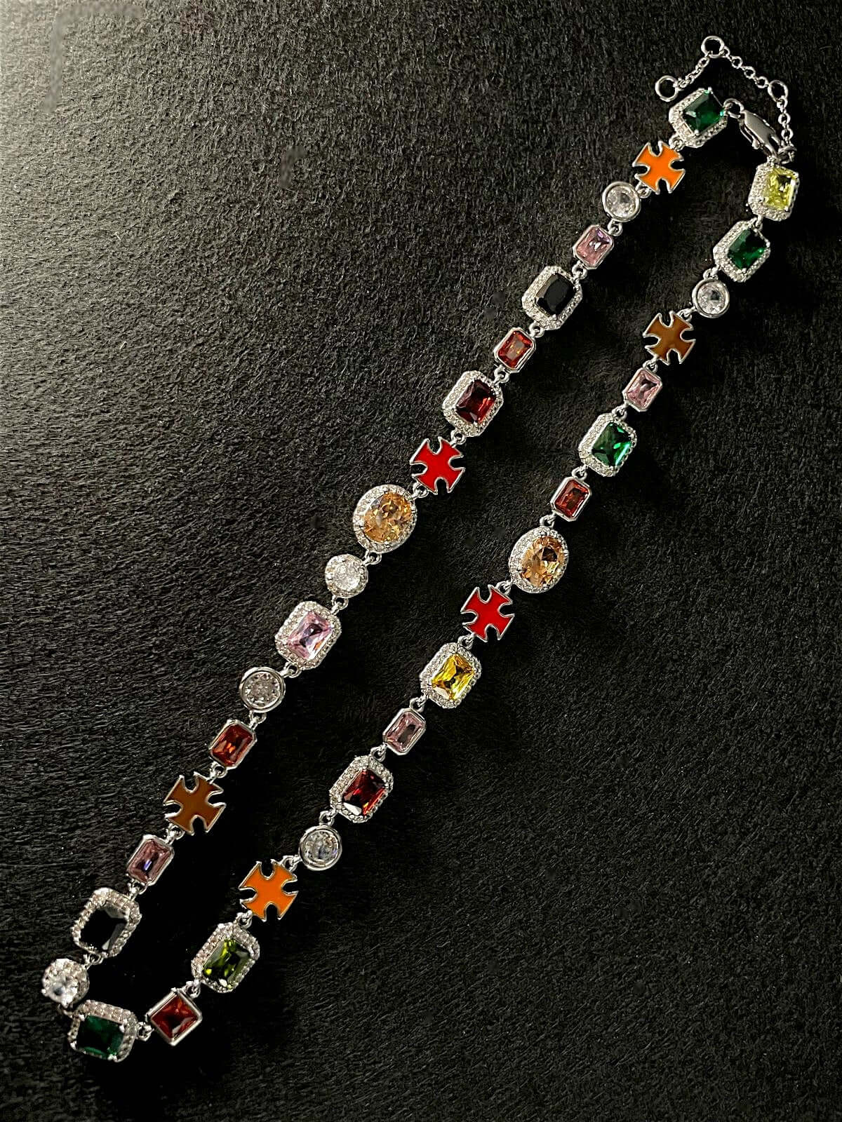 Gemstone Cross Necklace (Silver)